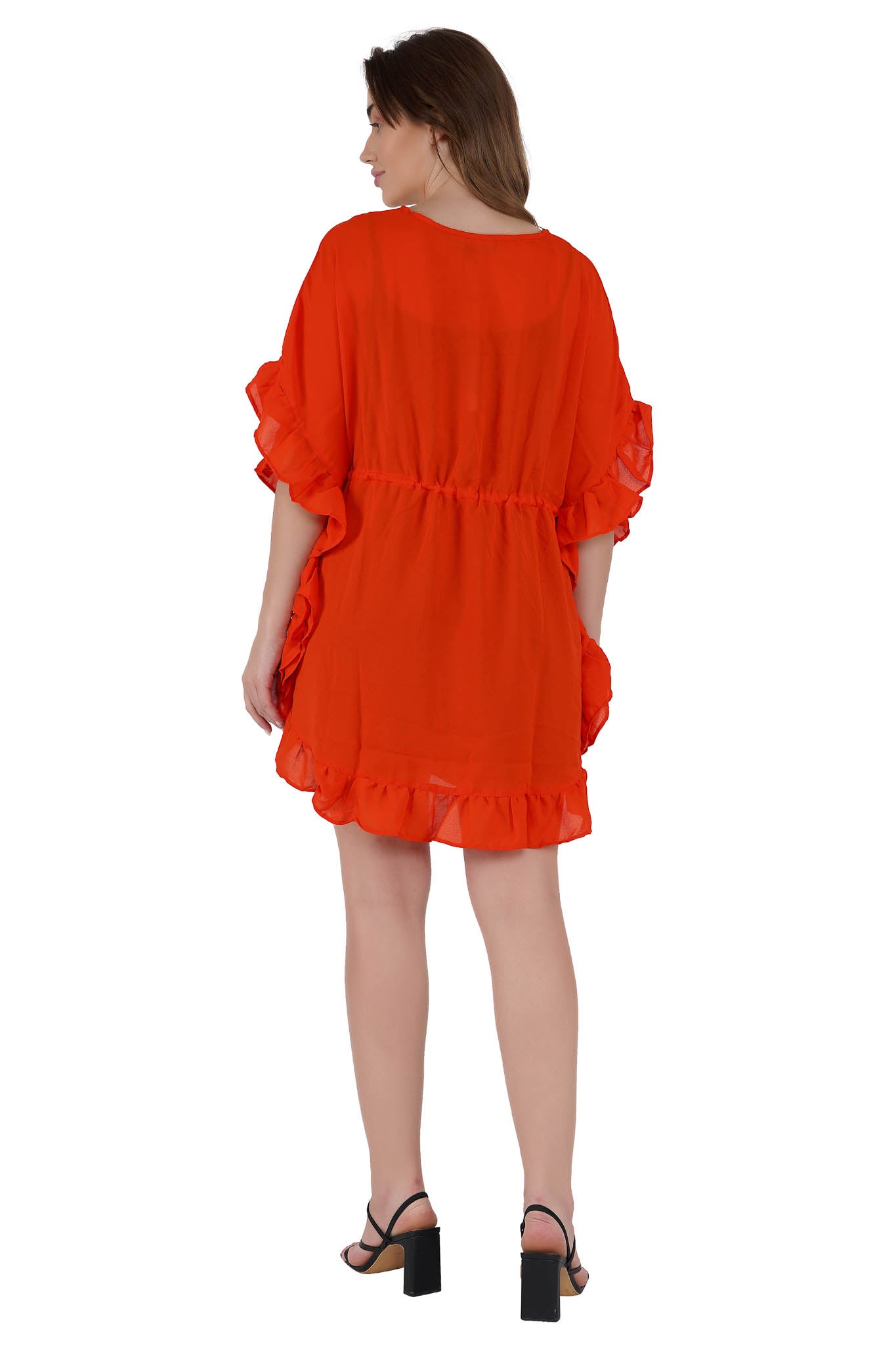 Orange Kaftan Swim Cover-Up Beach Dress - Luxeliv women