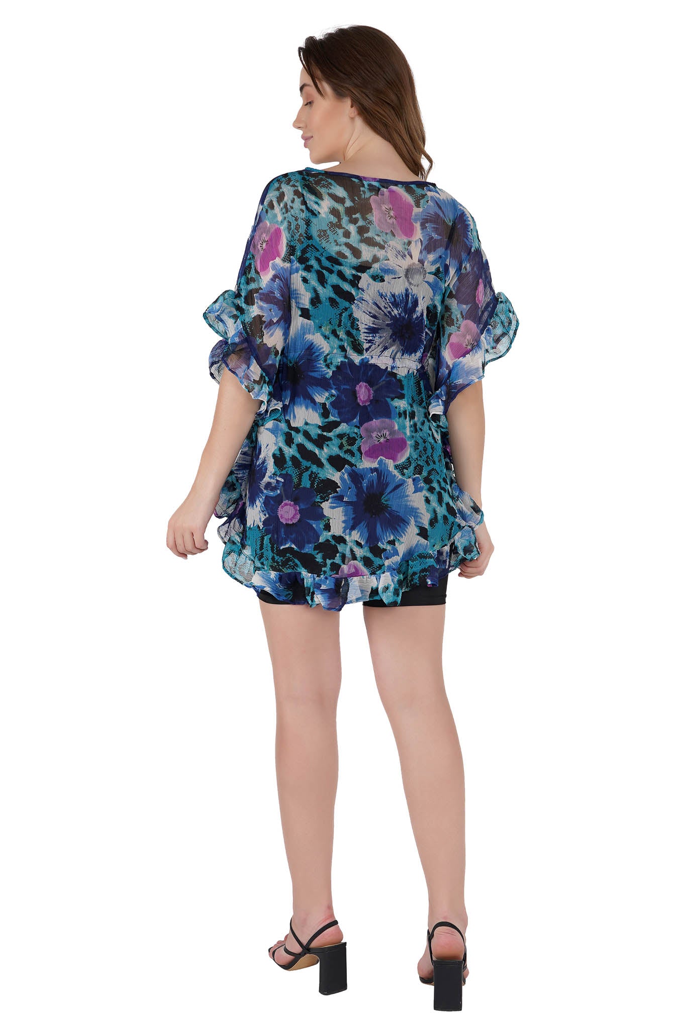 Azure Bloom Blue Kaftan Swim Cover-Up Beach Dress