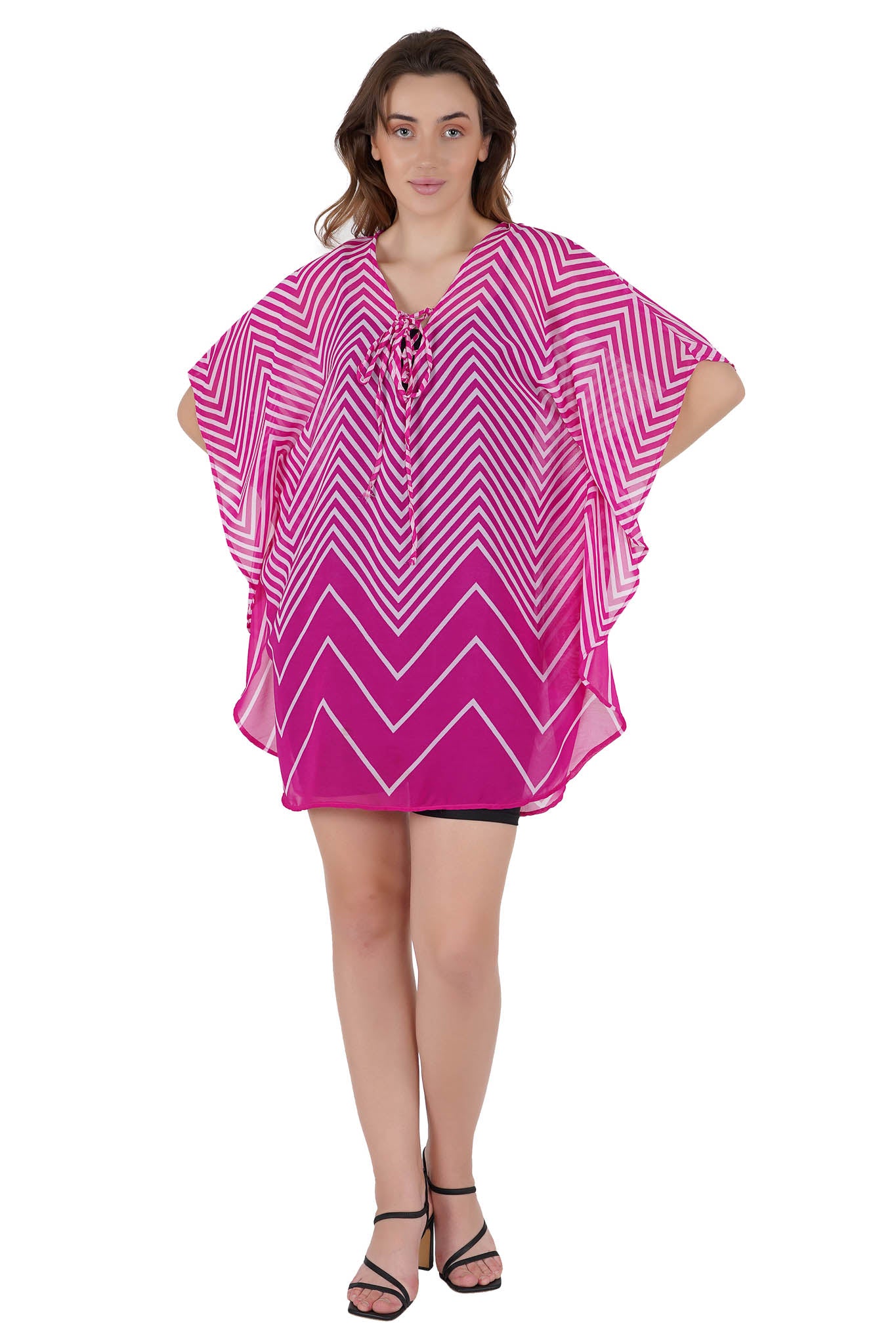 Pink Lines Kaftan Swim Cover-Up Beach Dress