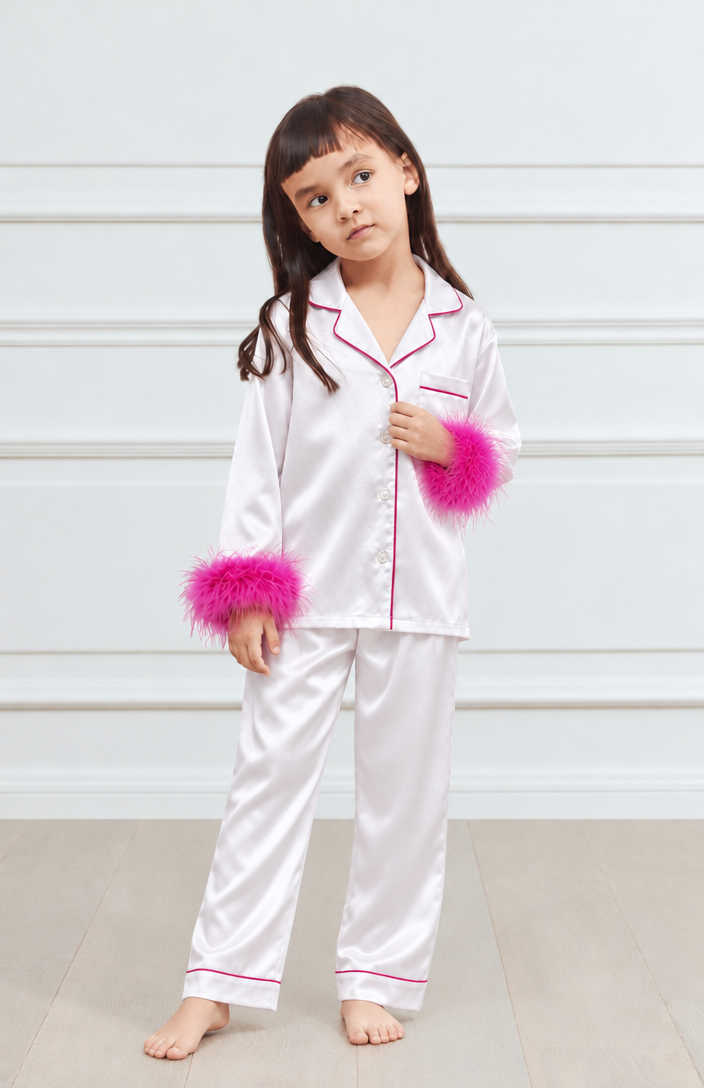 Pink Snow Princess – Kids Fur Satin Loungewear