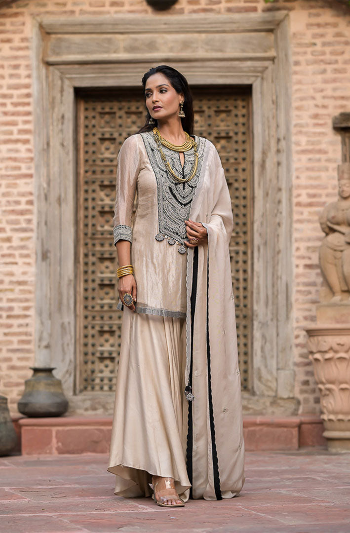 Champagne Noor | Embroidered Suit Set By Ankhira