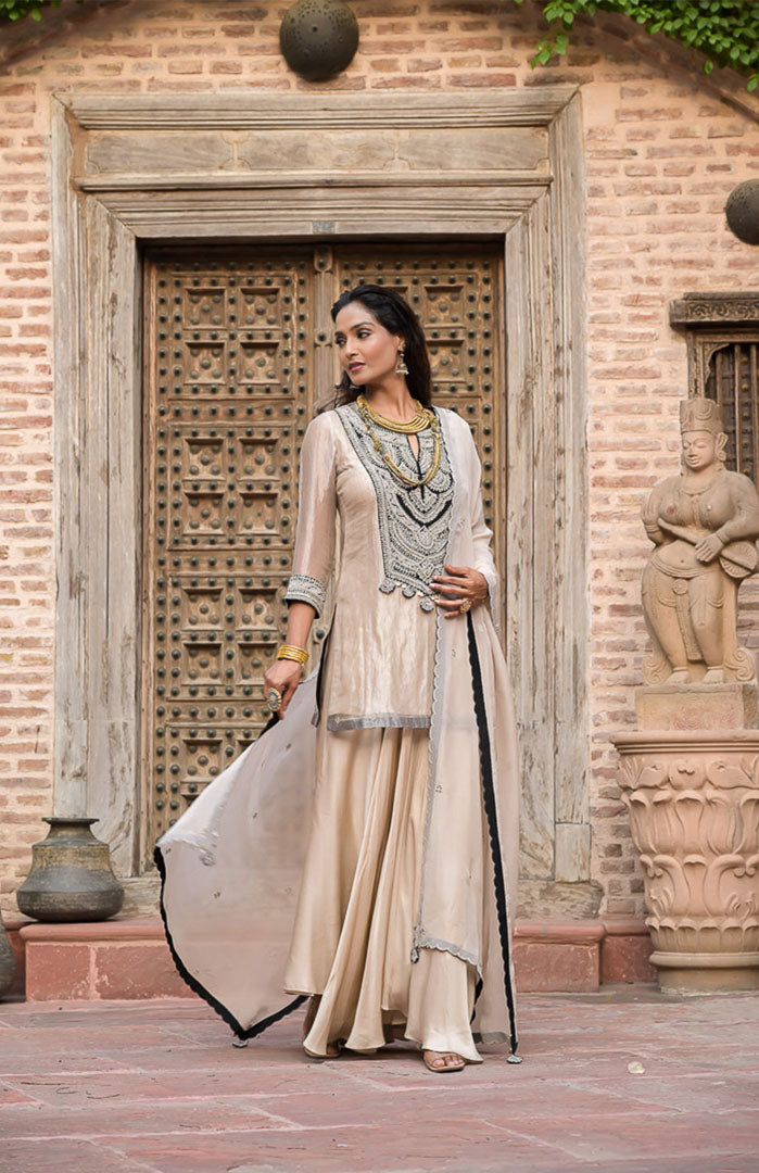 Champagne Noor | Embroidered Suit Set By Ankhira