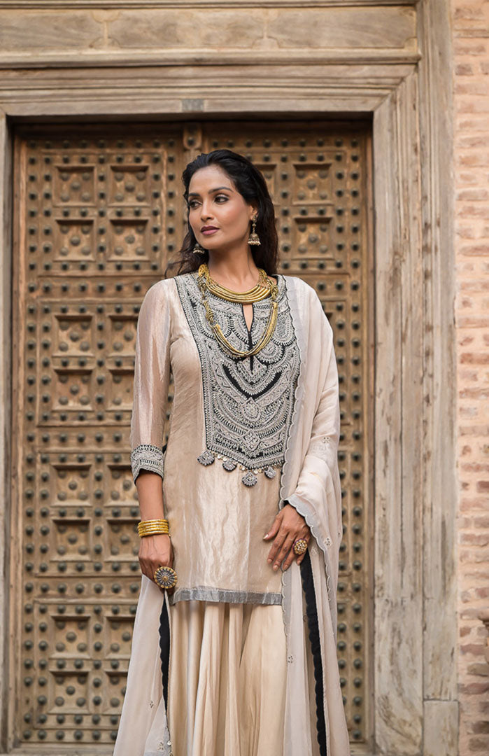 Champagne Noor | Embroidered Suit Set By Ankhira