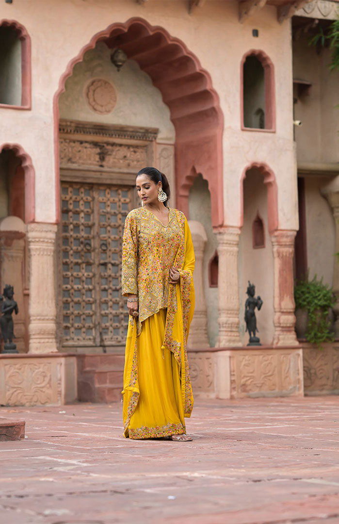 Kesari Queen | Yellow Embroidered Suit Set By Ankhira