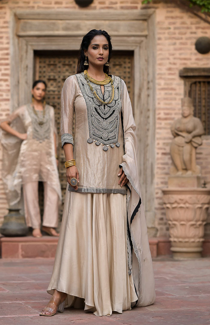 Champagne Noor | Embroidered Suit Set By Ankhira