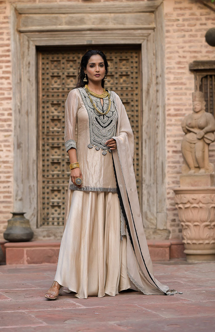 Champagne Noor | Embroidered Suit Set By Ankhira