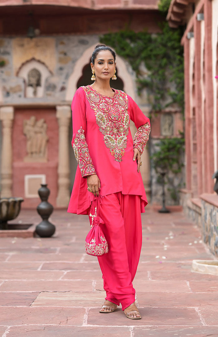 Rani Rasika | Hot Pink Embroidered Suit Set By Ankhira