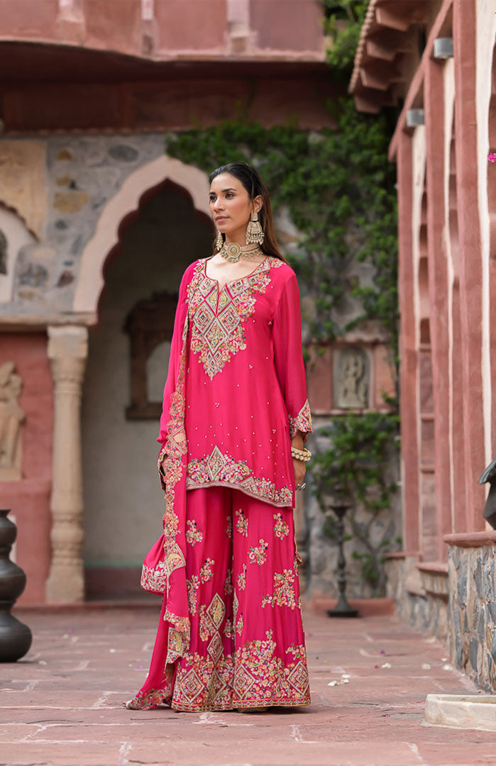 Gulabi Noor | Pink Embroidered Suit Set By Ankhira