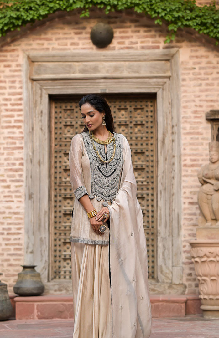 Champagne Noor | Embroidered Suit Set By Ankhira