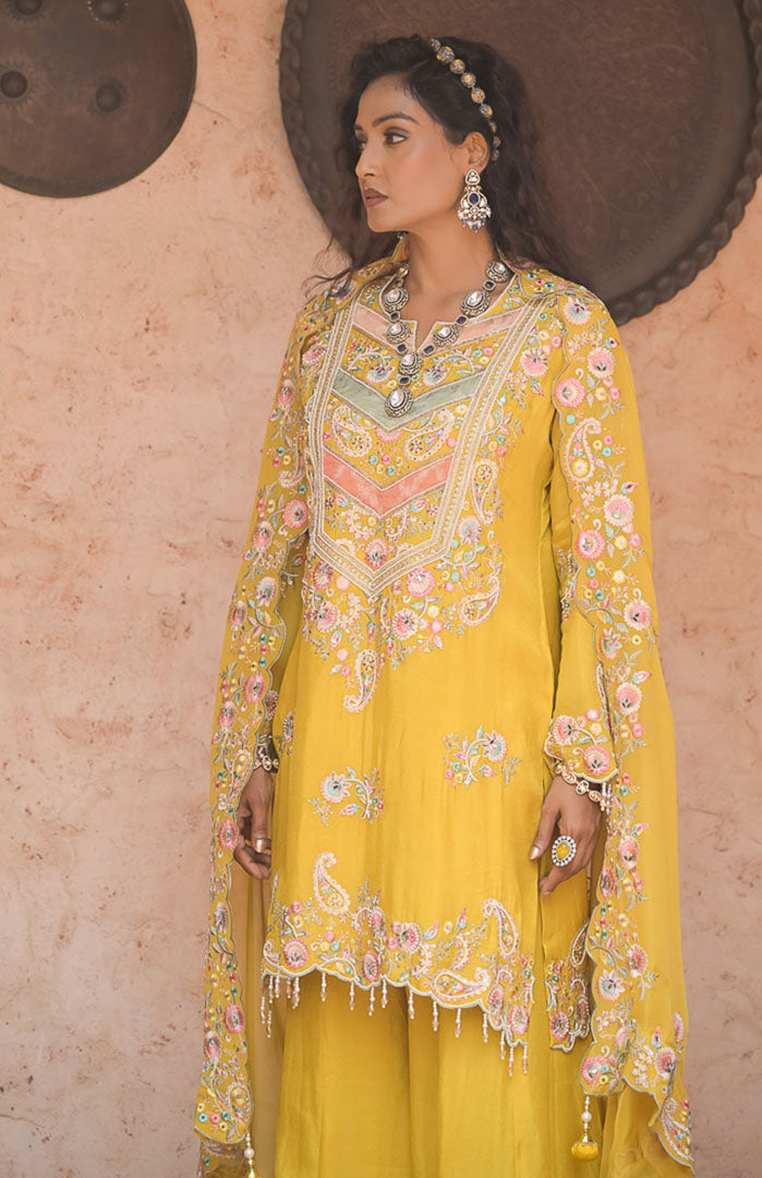 Haldhi Mehfil | Embroidered Suit Set By Ankhira