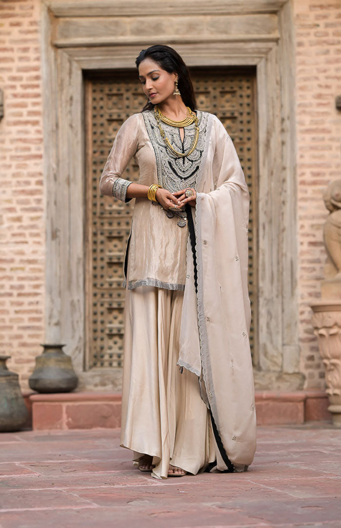 Champagne Noor | Embroidered Suit Set By Ankhira