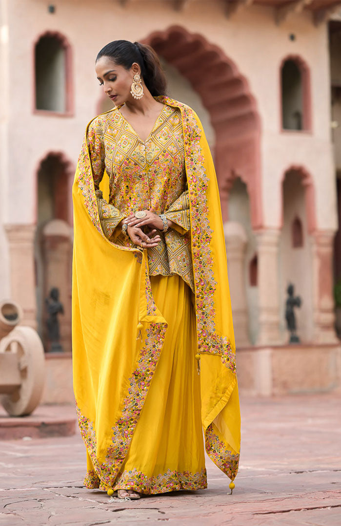 Kesari Queen | Yellow Embroidered Suit Set By Ankhira