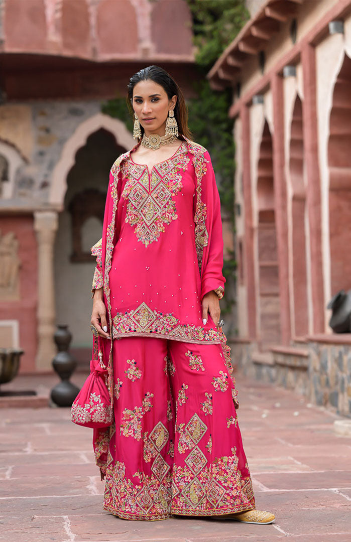 Gulabi Noor | Pink Embroidered Suit Set By Ankhira