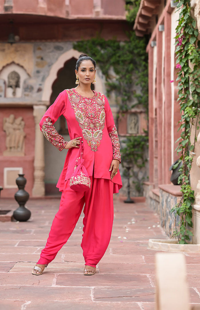Rani Rasika | Hot Pink Embroidered Suit Set By Ankhira
