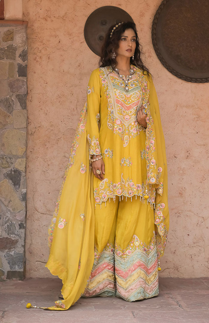 Haldhi Mehfil | Embroidered Suit Set By Ankhira