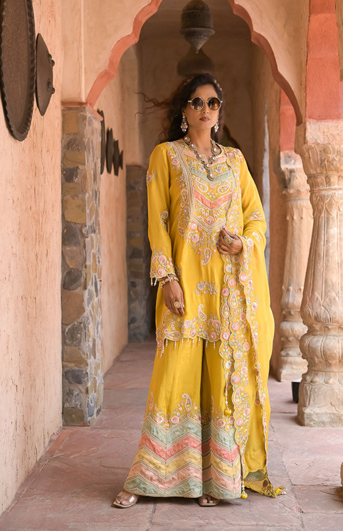 Haldhi Mehfil | Embroidered Suit Set By Ankhira