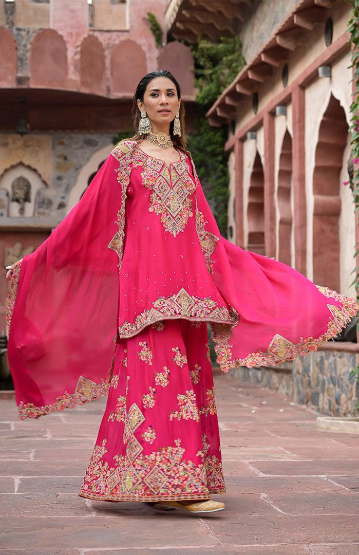Gulabi Noor | Pink Embroidered Suit Set By Ankhira