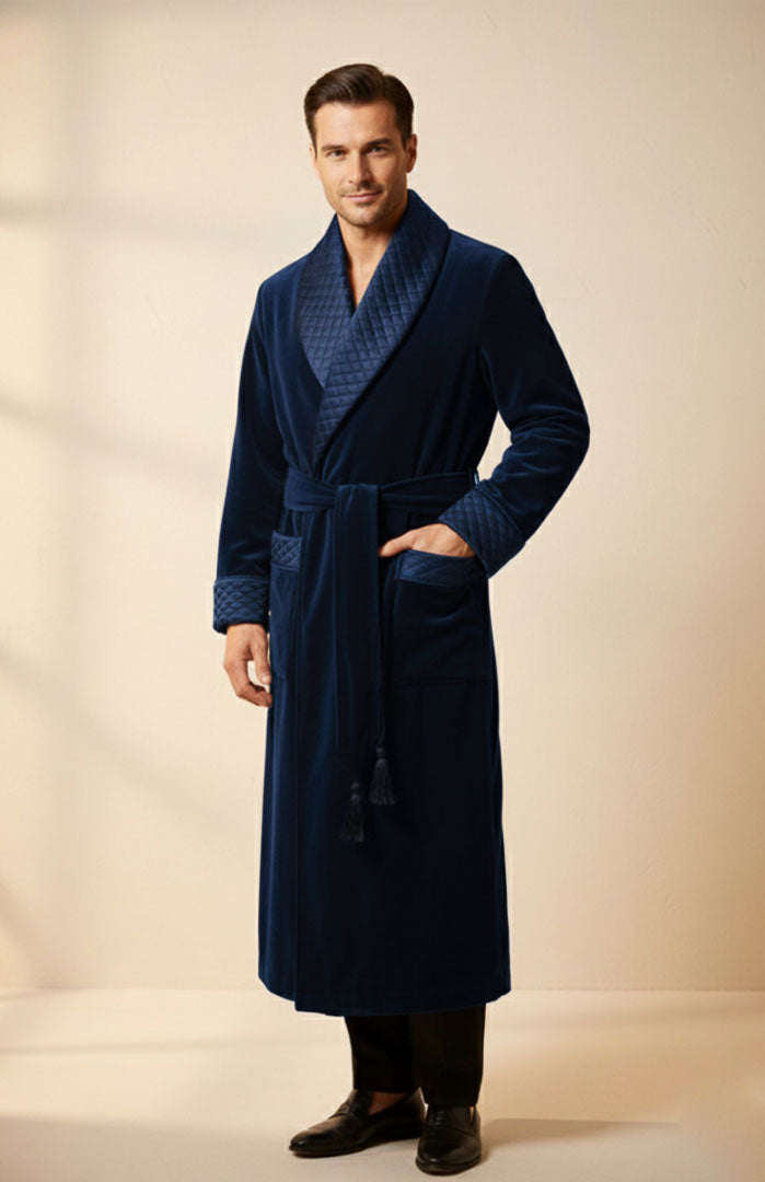 Men's Reed Velvet Robe Blue Label Reserve | Quilted Velvet Winter Robe for Men