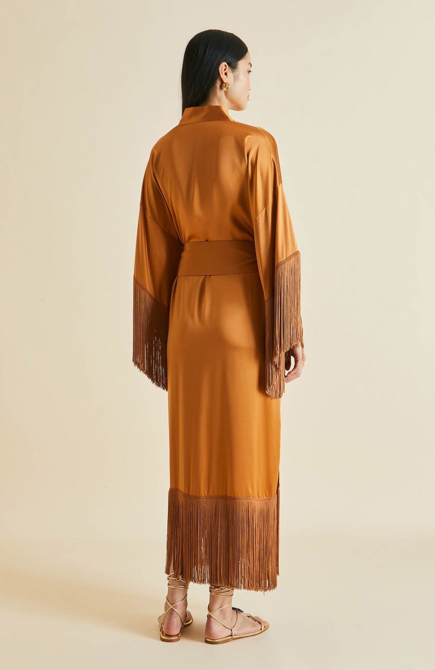 Golden Bronze | Luxury Fringed Silk Satin Long Robe