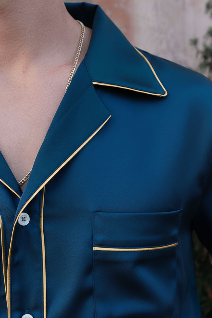 The Syndicate | Blue with Gold Detailing | Satin Loungewear Set