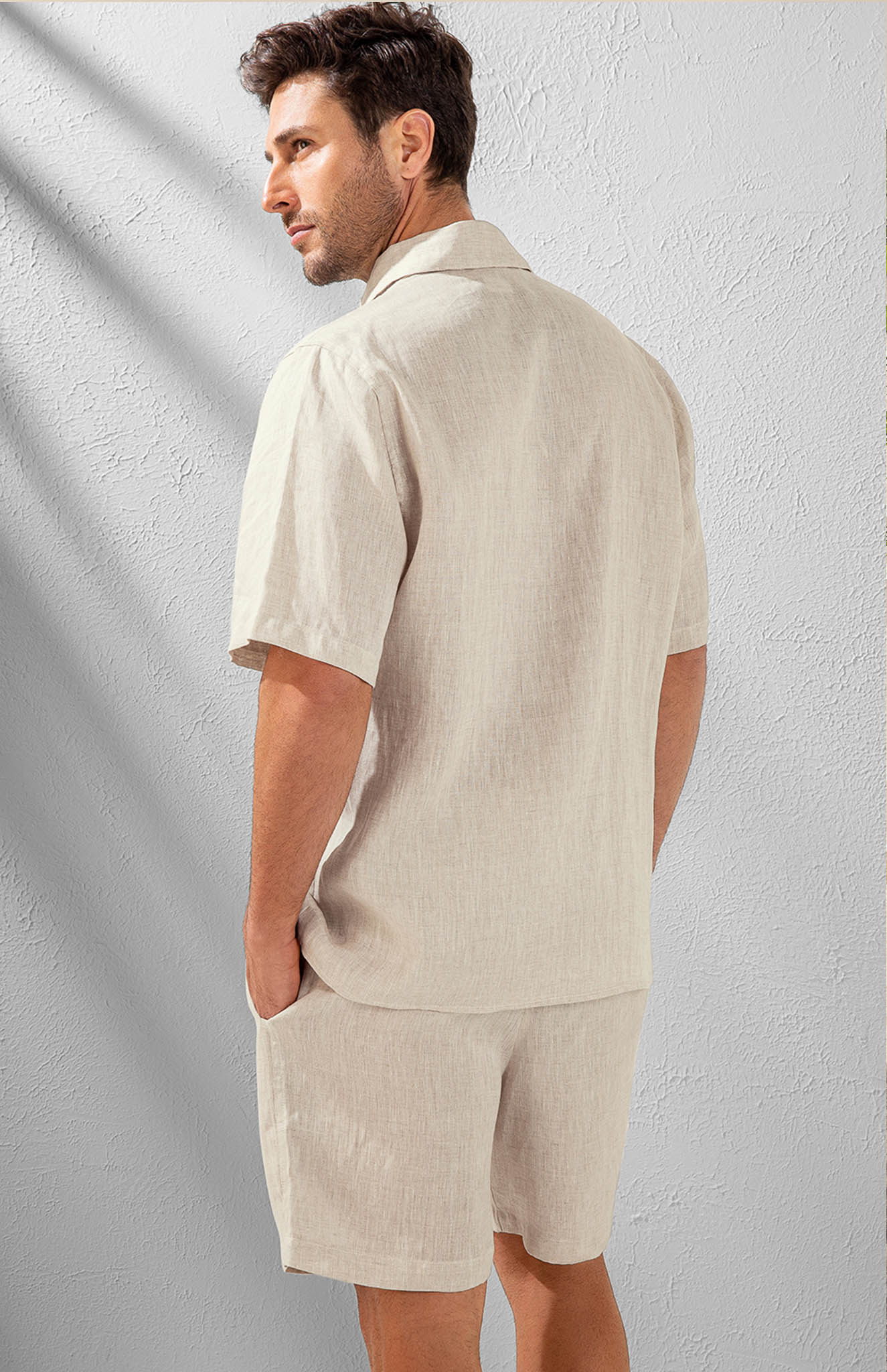 Serenity Cotton Co-ord | Beige Cotton Linen | LUXELIV-KAHKI-COTTON-COORD-SET-MENS