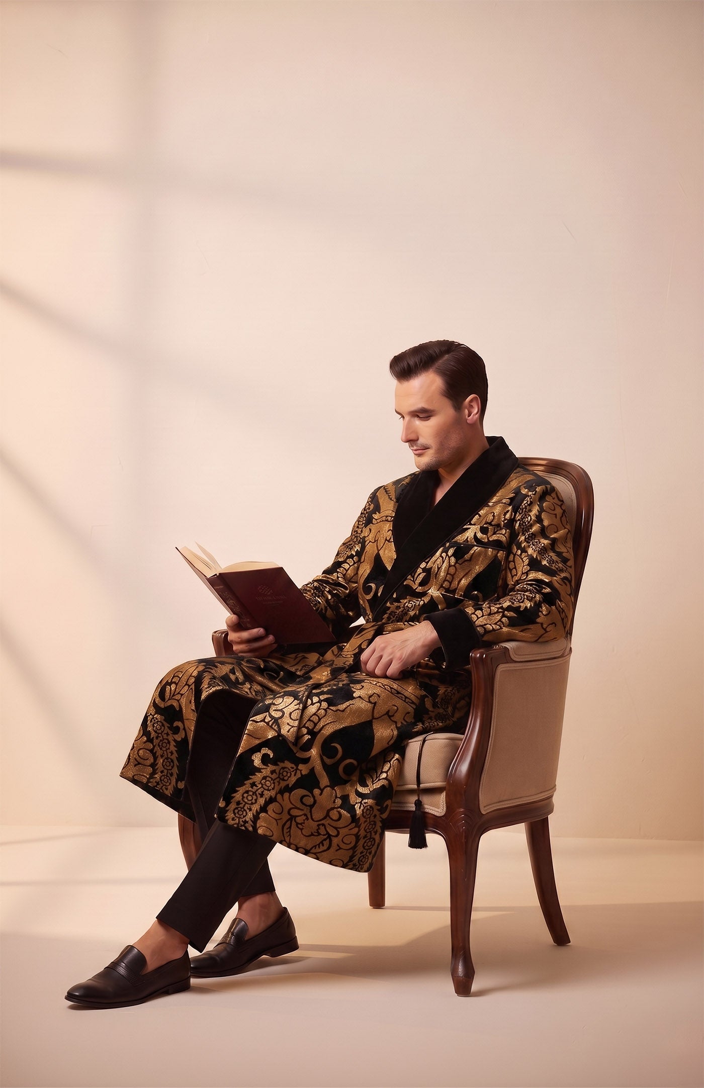 The Patiala Royal | Black Foiled Quilted Velvet Robe for Men
