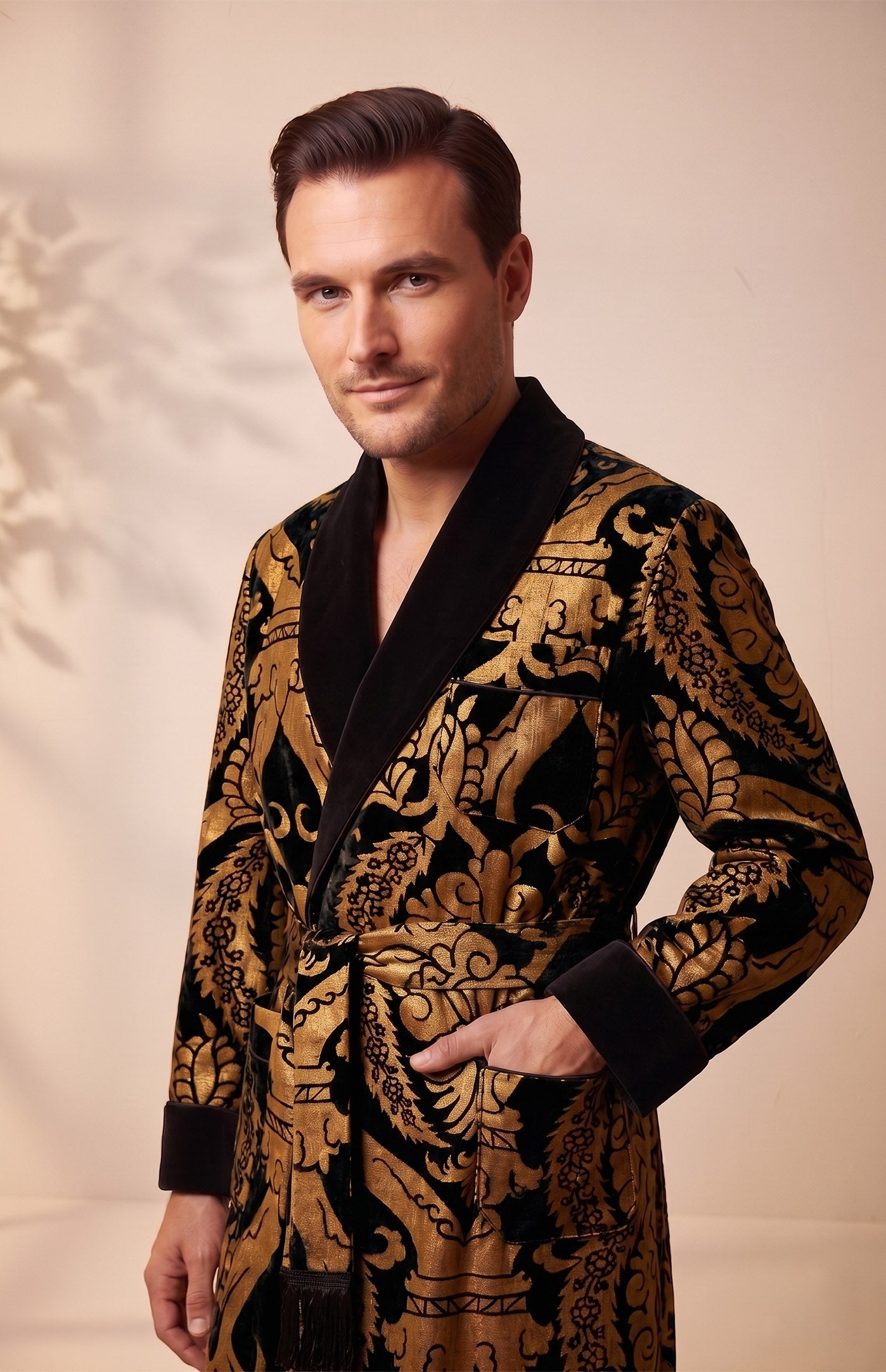 The Patiala Royal | Black Foiled Quilted Velvet Robe for Men