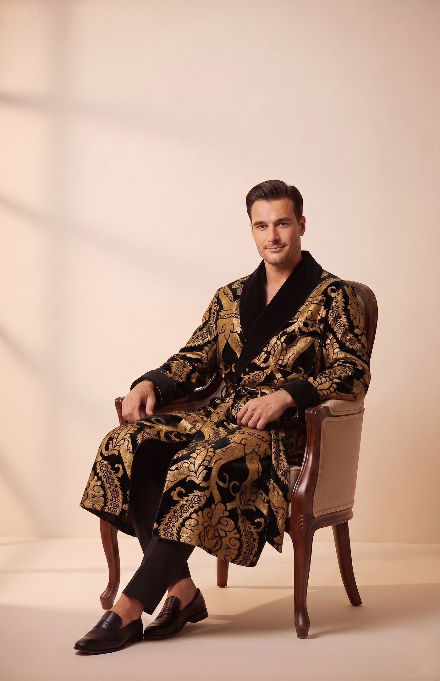 The Patiala Royal | Black Foiled Quilted Velvet Robe for Men