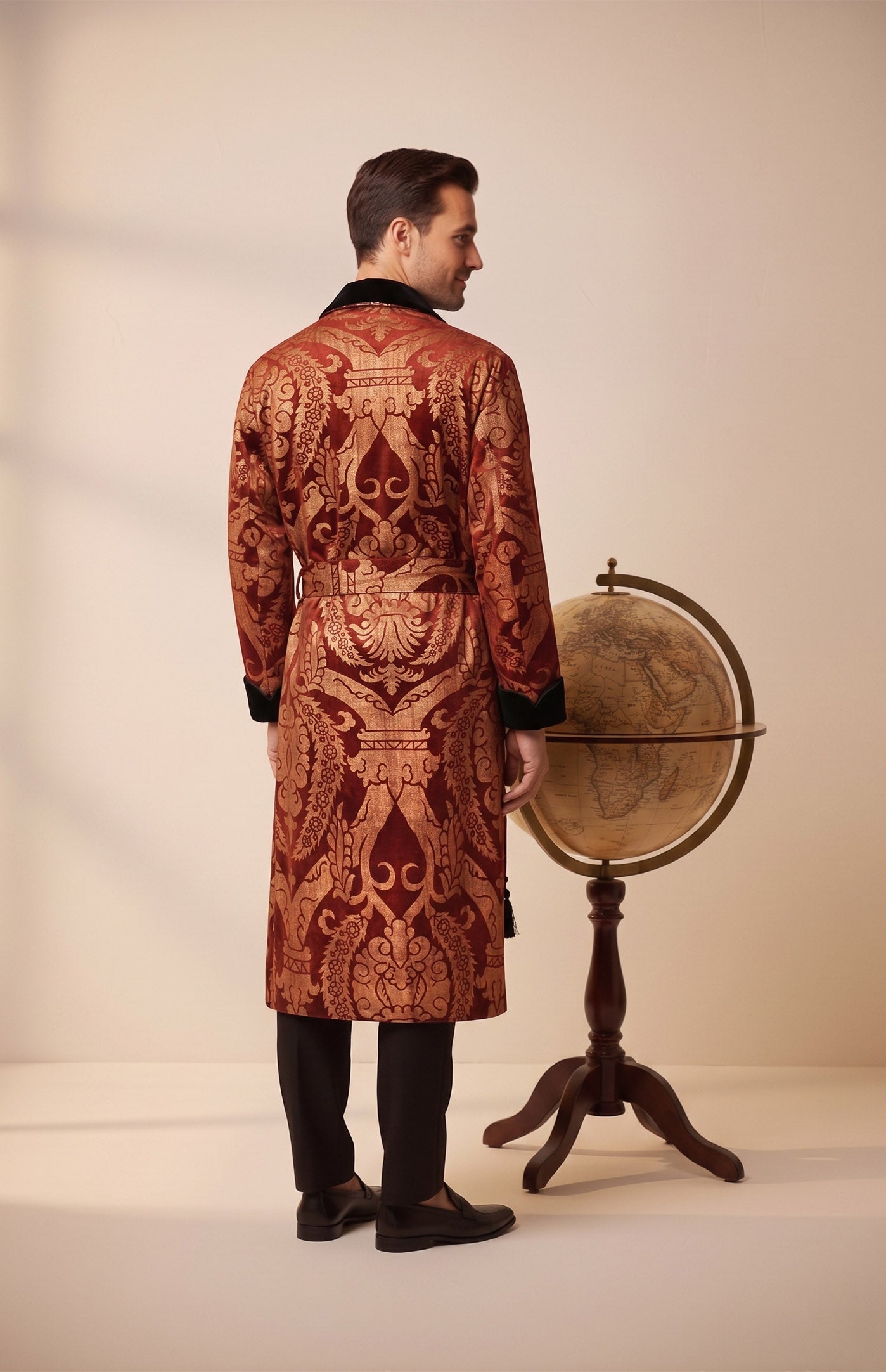 The Pataudi Royal | Red Foiled Quilted Velvet Robe for Men