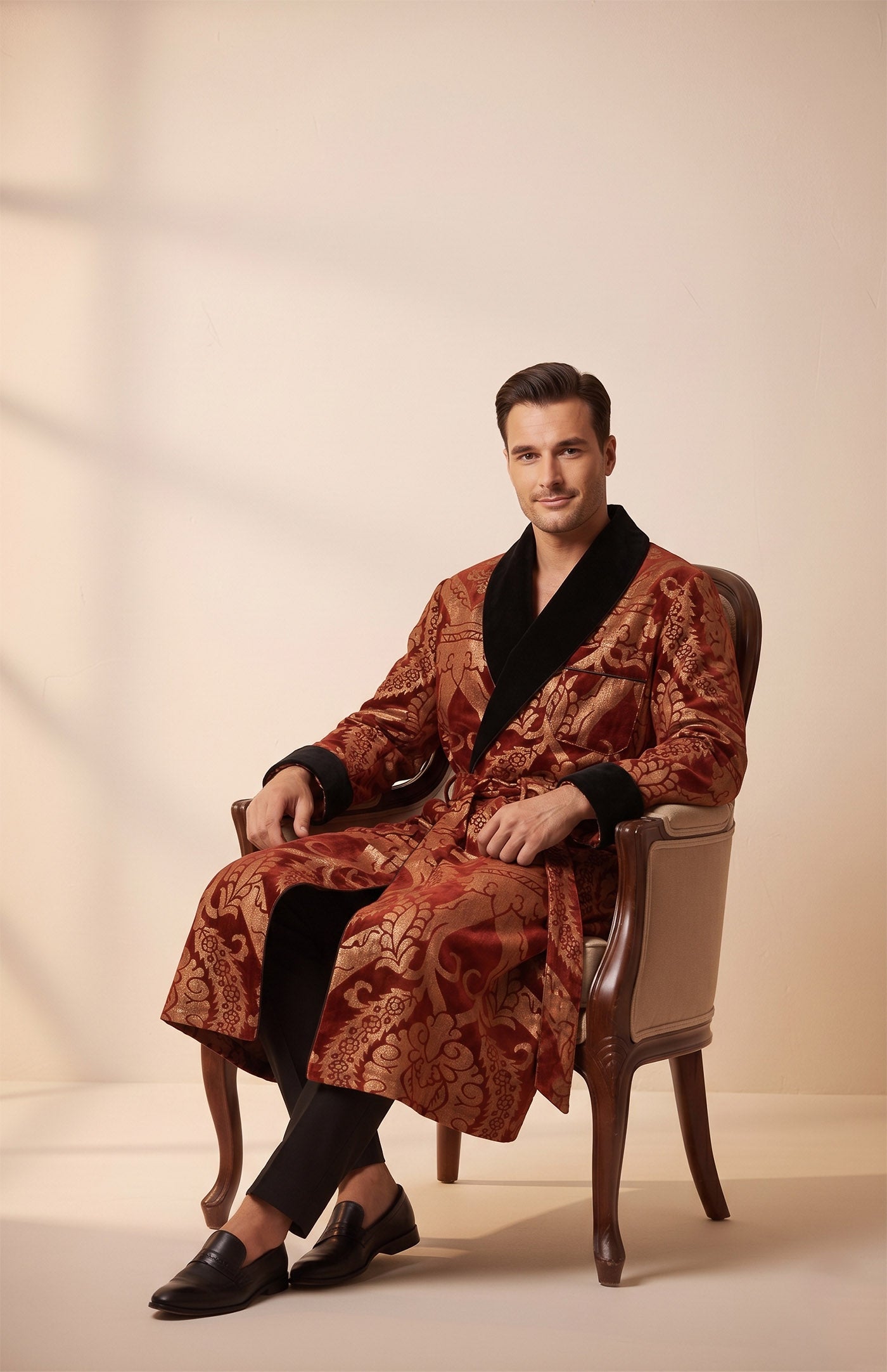 The Pataudi Royal | Red Foiled Quilted Velvet Robe for Men
