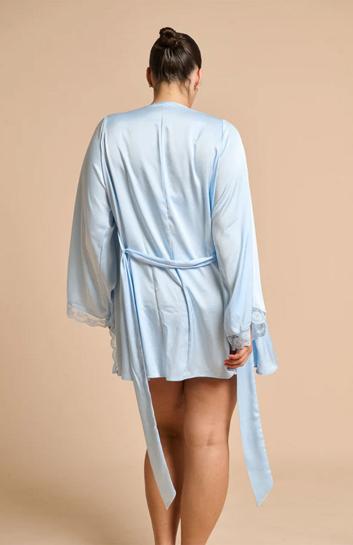 Bleu Baby | Couture Satin & Lace Loungewear Robe