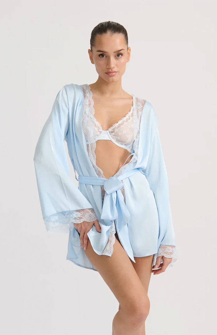 Bleu Baby | Couture Satin & Lace Loungewear Robe