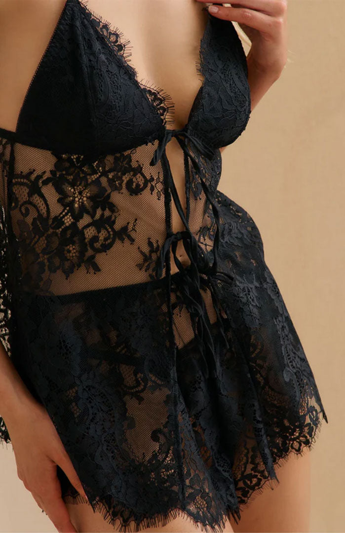 Eternal Love | Black Satin & Lace Couture Nightwear