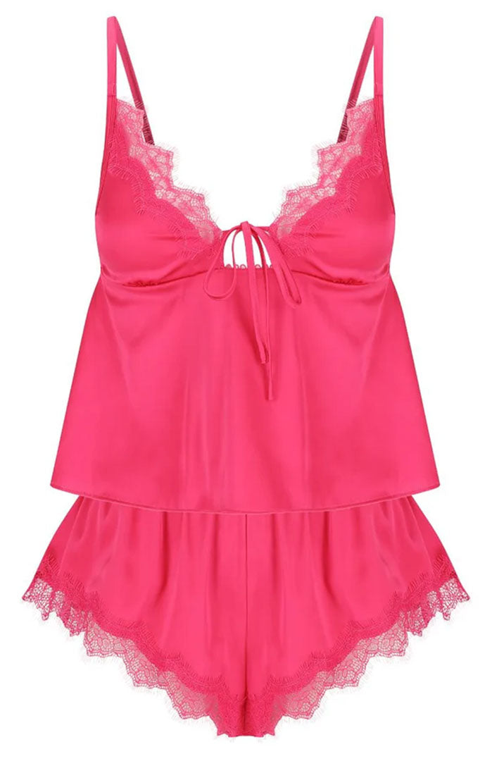 Midnight Blossom | Hot Pink Satin & Lace Couture Nightwear