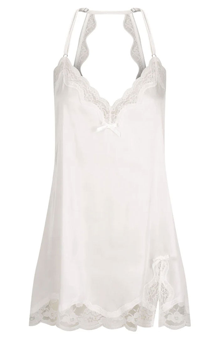 Moonlight Whisper | White Satin & Lace Couture Slip Dress