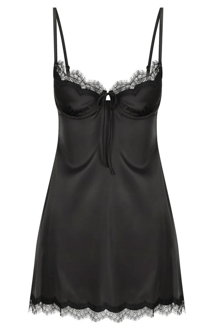 Midnight Muse | Black Satin & Lace Couture Slip Dress