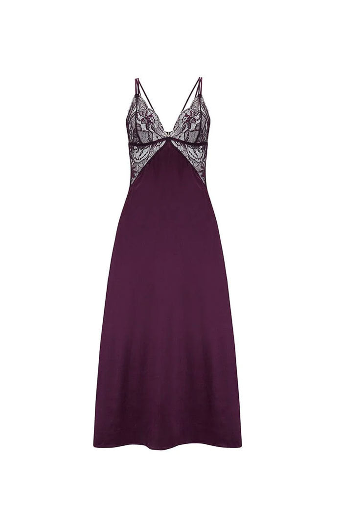 Velvet Night | Plum Satin & Lace Couture Slip Dress