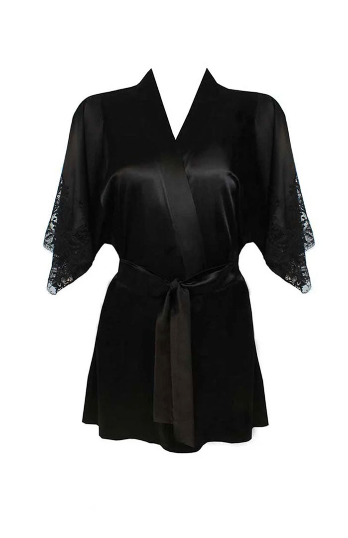Midnight Seduction | Black Satin & Lace Couture Slip Dress