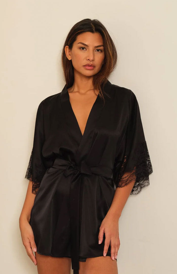 Midnight Seduction | Black Satin & Lace Couture Slip Dress