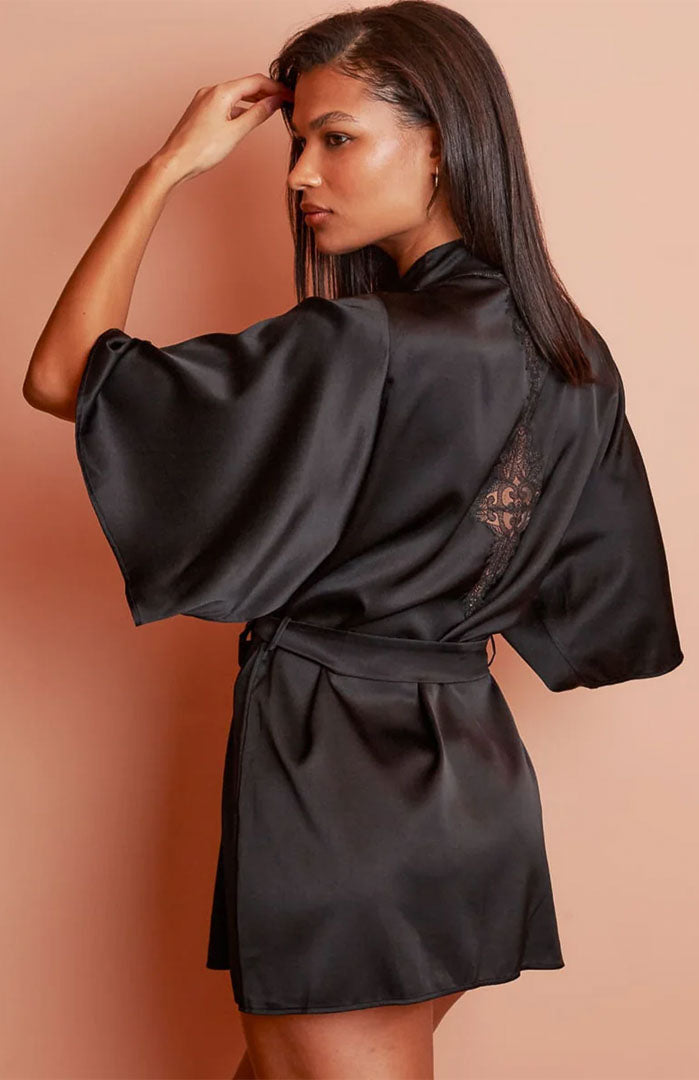 Noir Affair | Black Satin & Lace Robe