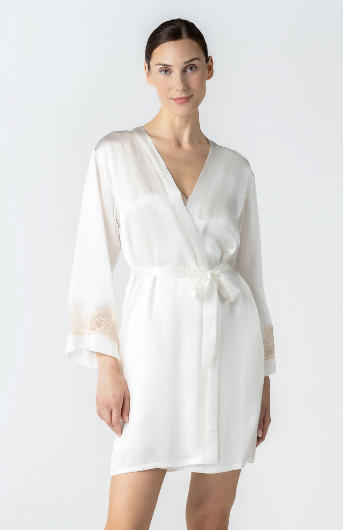 Ivory Satin Robe Blissful Ivory | Ivory Couture Satin & Lace Robe