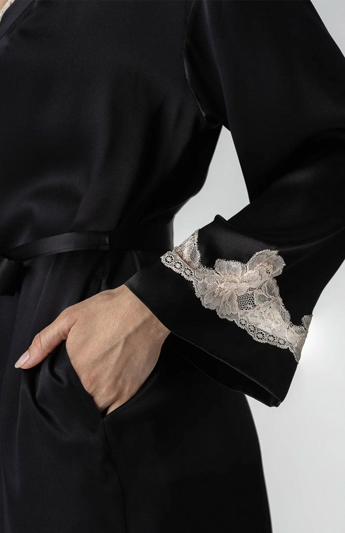 Vogue Night | Black Couture Satin & Lace Robe