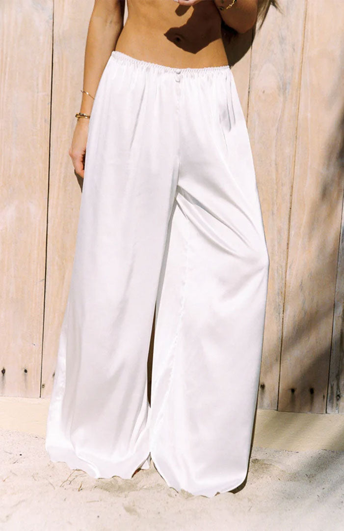 Azure Escape | White Luxe Satin Wide-Leg Set