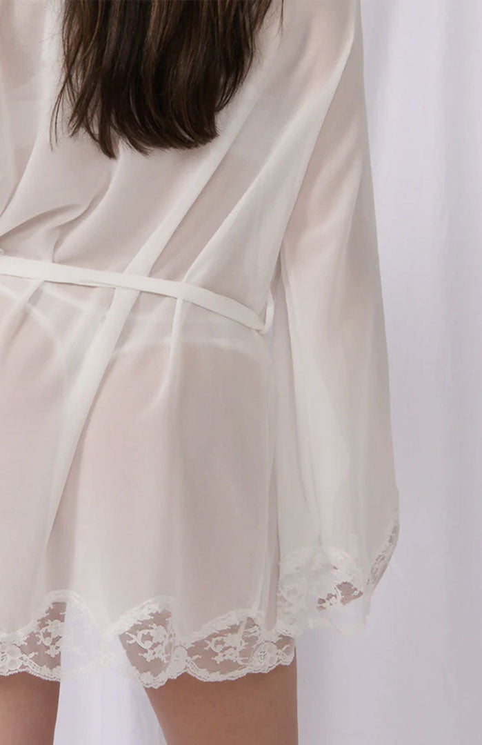 Ethereal Veil | White Sheer Lace Mini Robe