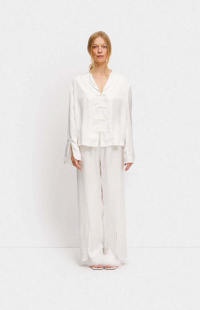 Imperial Silk | White Cheongsam Satin Set