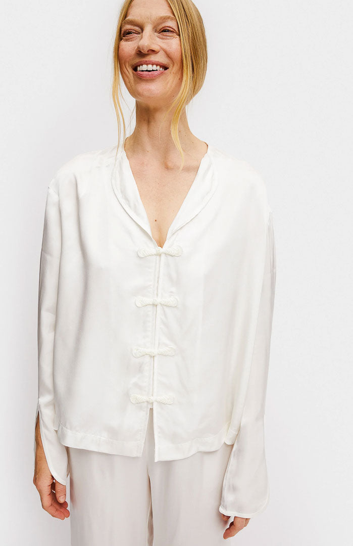 Imperial Silk | White Cheongsam Satin Set