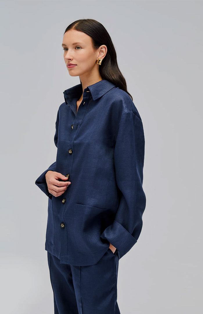 Coastal Indigo | Navy Linen Wide-Leg Set