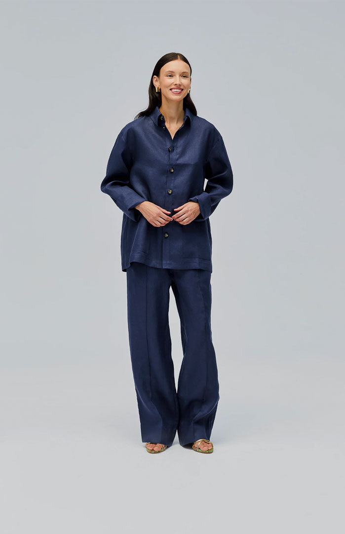 Coastal Indigo | Navy Linen Wide-Leg Set