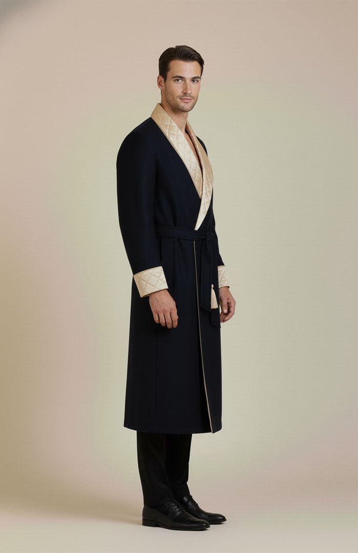 The Duke | Navy Quilted Velvet Robe for Men