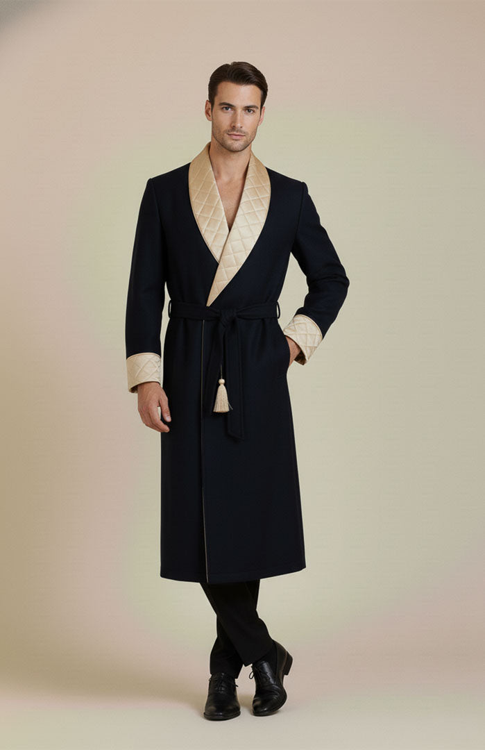 The Duke | Navy Quilted Velvet Robe for Men